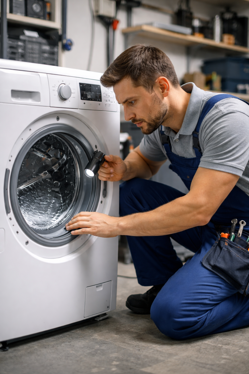 Técnico revisando lavadora Balay con problemas de centrifugado